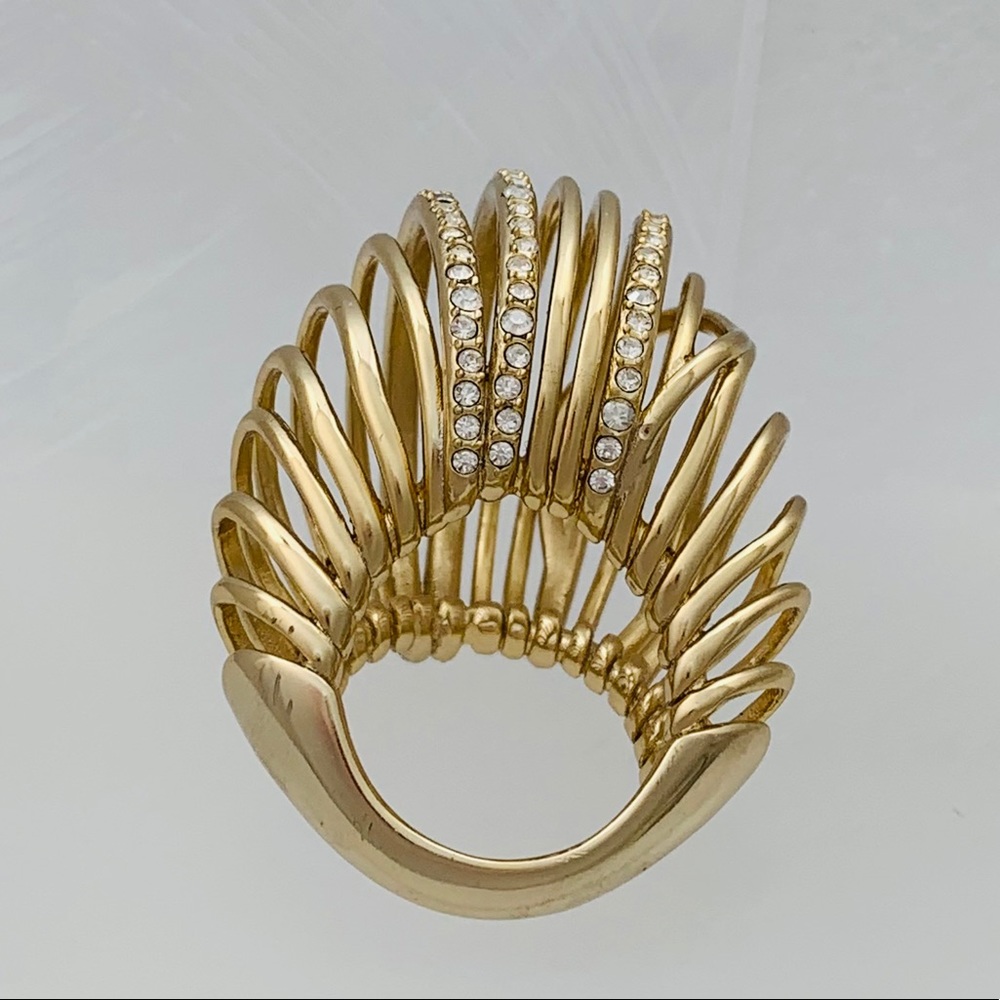 Gold Toned Sculpted orbital spiral cocktail ring Size 7 Crystal Accented - Picture 6 of 6